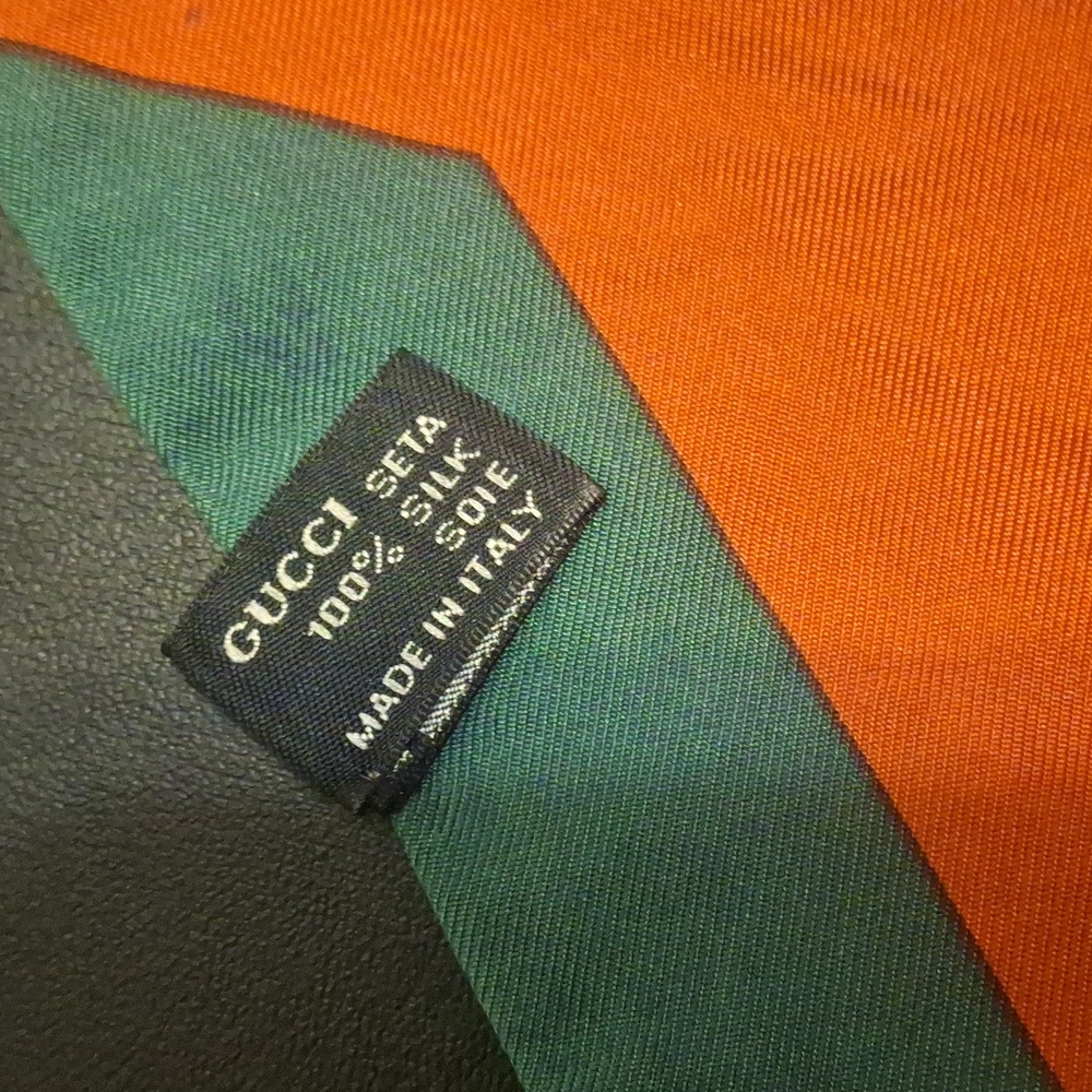 Gucci Silk Scarf with Green and Red Stripes - Picture 2 of 6